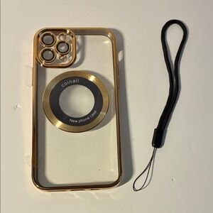 Gold Clear Magnetic Phone Case with Wrist Strap- IPHONE 11 PRO